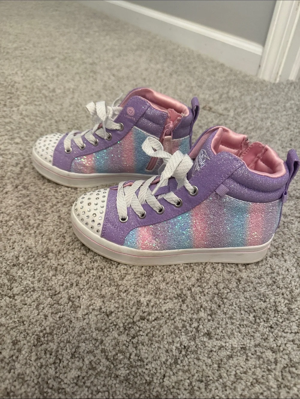 Skechers Twinkle Toes Kids Glitter High-Top Sneakers -Purple, Pink & Blue size 1